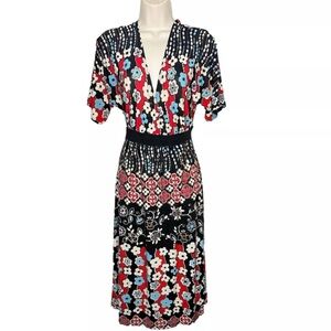 Charlotte Russe Juniors Floral Print Dress M Black Red Deep V-Neck Knee Length